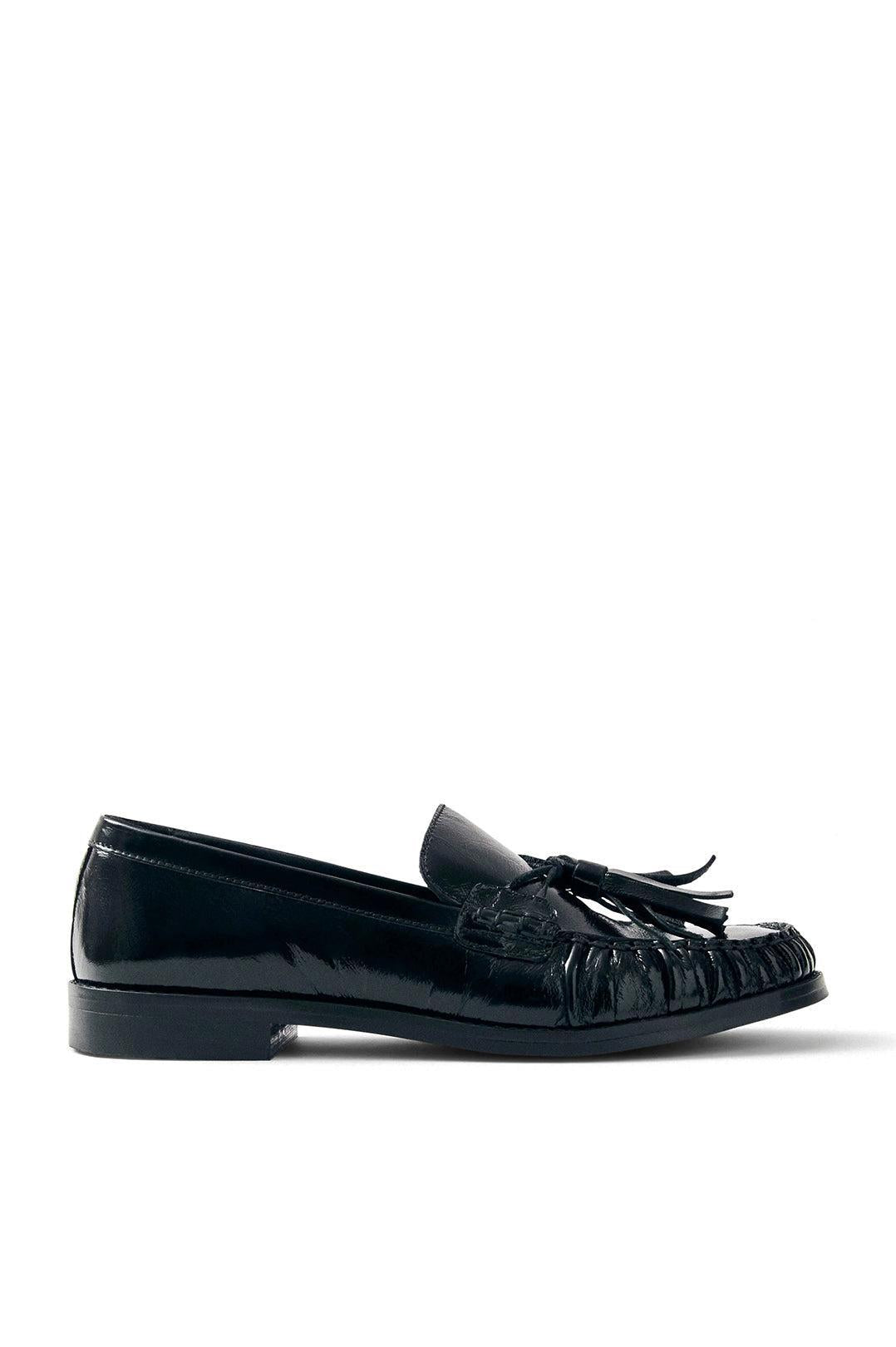 Alohas-Marietta Patent Black Leather Loafers-dgallerystore