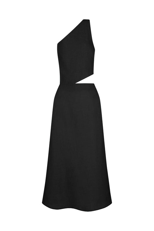 Arkitaip-Ava asymmetric maxi dress in black-dgallerystore
