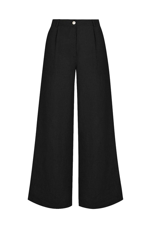 Arkitaip-The willow wide leg pleated linen trousers in black-dgallerystore