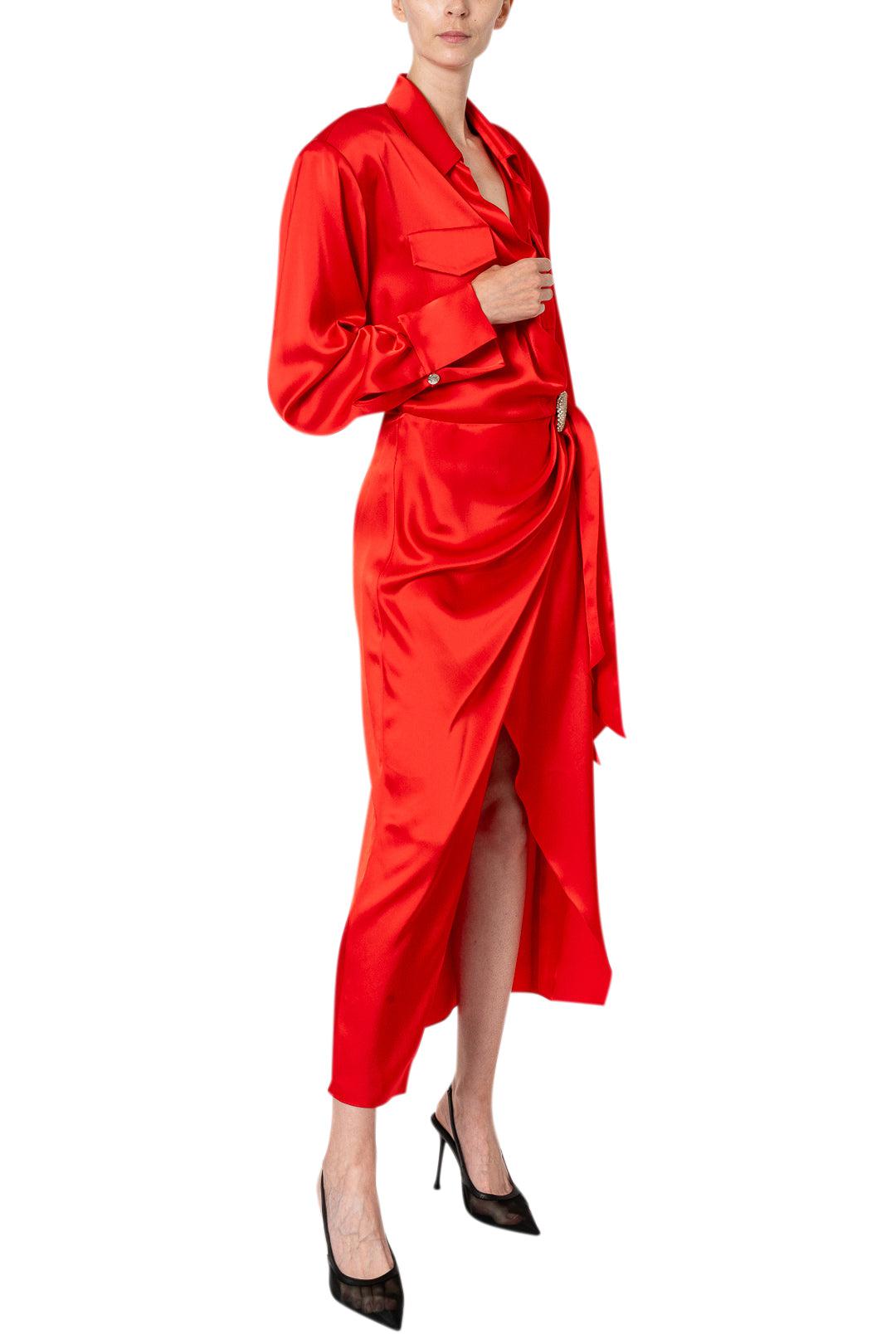 David Koma - Crystal Lip Embroidered Detail Wrap Dress
