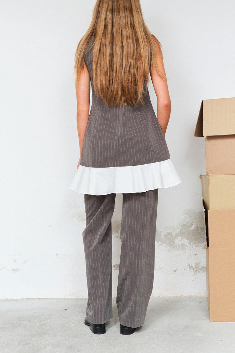 Designers Remix-Steven Short Dress Grey/White Pinstripes-dgallerystore