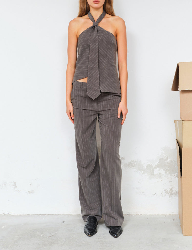 Designers Remix-Steven Straight Pants Grey/White Pinstripes-dgallerystore