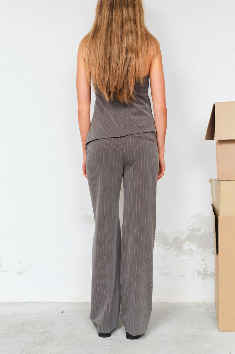 Designers Remix-Steven Straight Pants Grey/White Pinstripes-dgallerystore