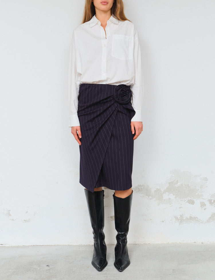 Designers Remix-Zoe Pencil Skirt Navy/White Pinstripes-dgallerystore