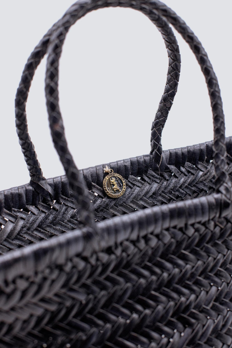 Dragon Diffusion-Triple jump small black woven leather bag handmade-dgallerystore