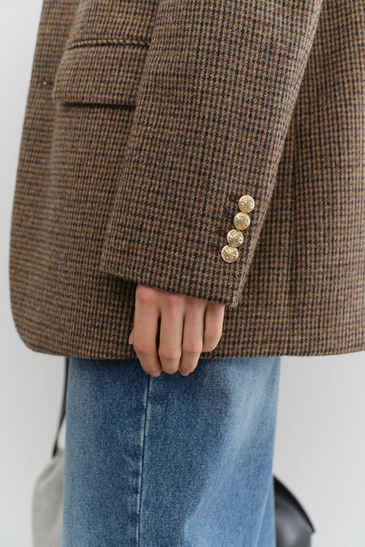 Dunst-Unisex classic 2 button wool blazer brown check-dgallerystore