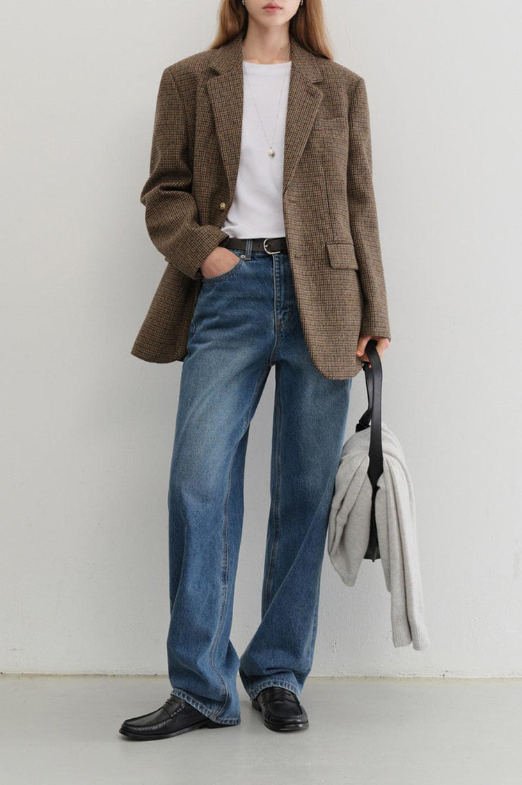Dunst-Unisex classic 2 button wool blazer brown check-dgallerystore
