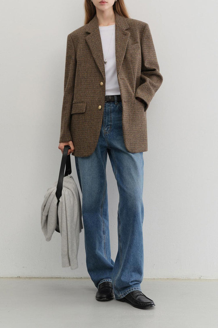 Dunst-Unisex classic 2 button wool blazer brown check-dgallerystore