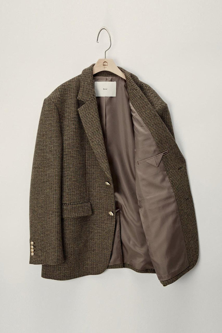 Dunst-Unisex classic 2 button wool blazer brown check-dgallerystore
