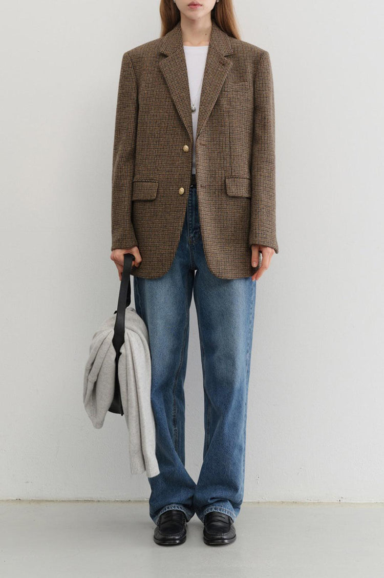 Dunst-Unisex classic 2 button wool blazer brown check-dgallerystore