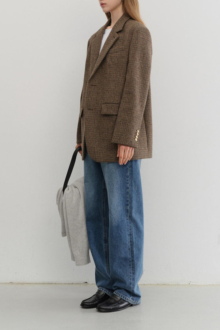 Dunst-Unisex classic 2 button wool blazer brown check-dgallerystore