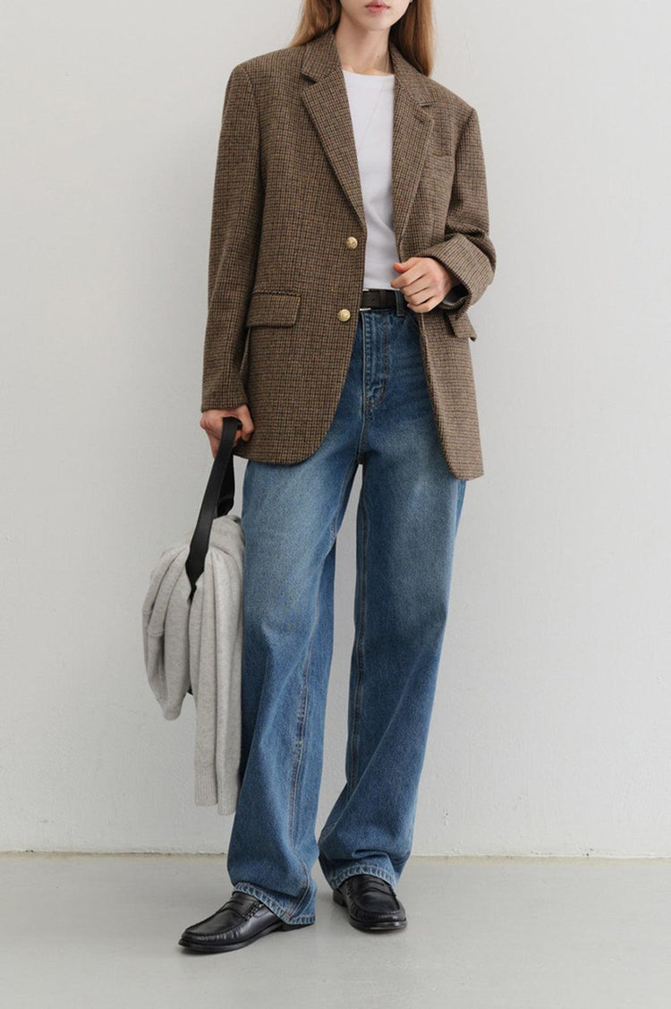 Dunst-Unisex classic 2 button wool blazer brown check-dgallerystore