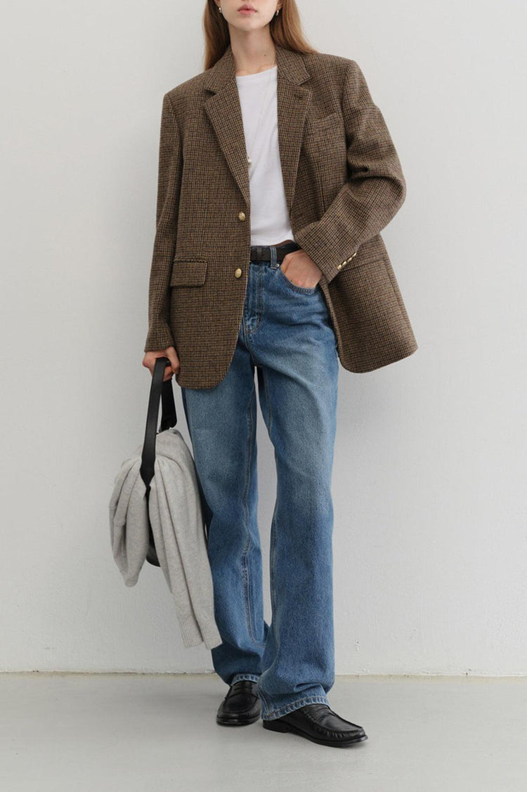 Dunst-Unisex classic 2 button wool blazer brown check-dgallerystore
