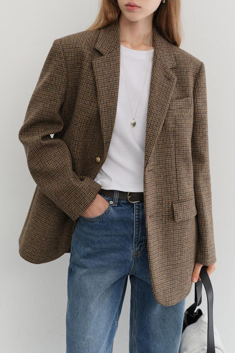 Dunst-Unisex classic 2 button wool blazer brown check-dgallerystore
