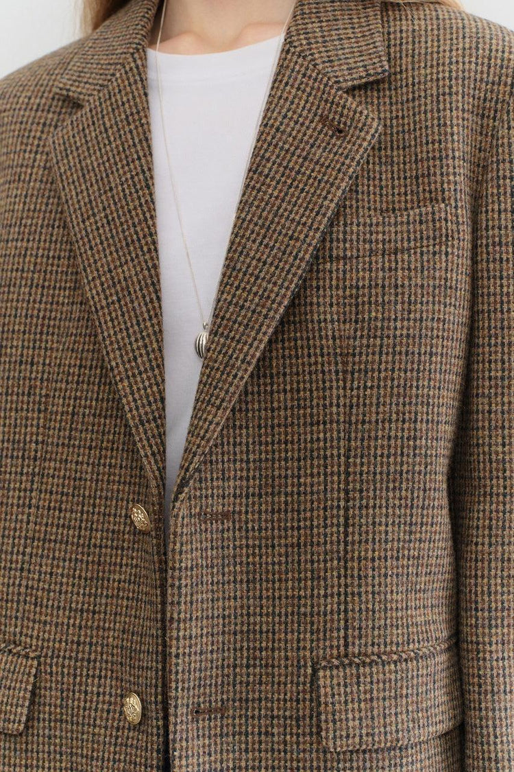 Dunst-Unisex classic 2 button wool blazer brown check-dgallerystore