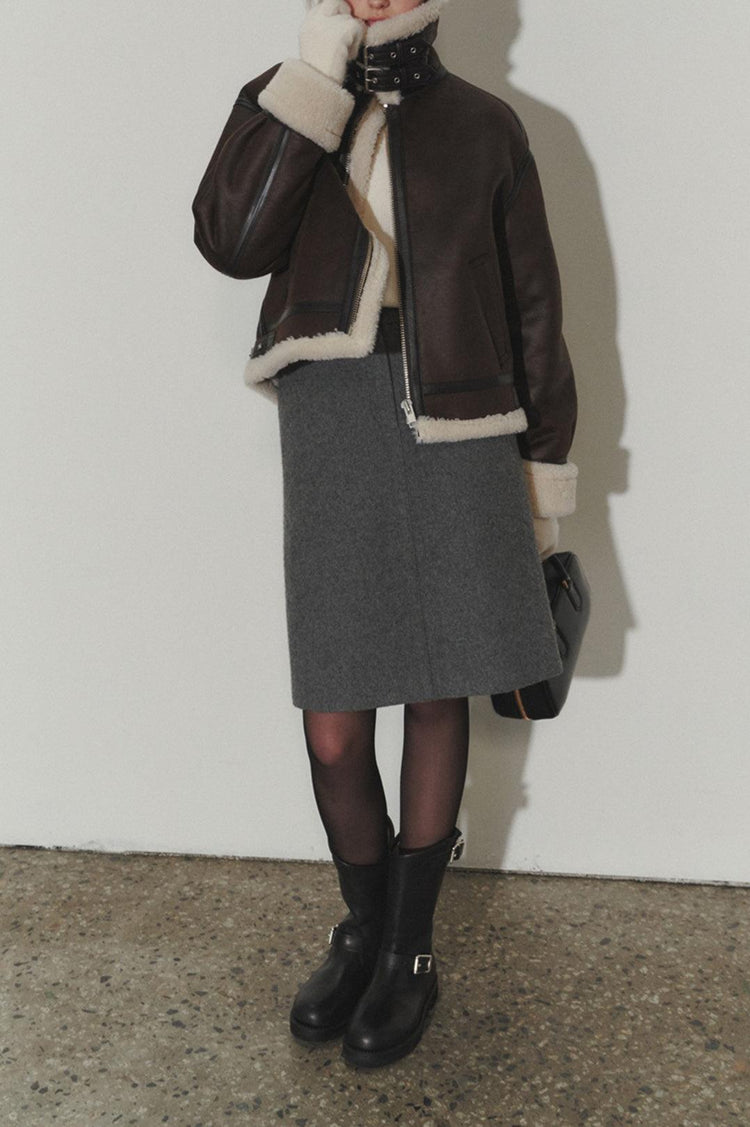 Dunst-Unisex loose fit line shearling jacket brown-dgallerystore