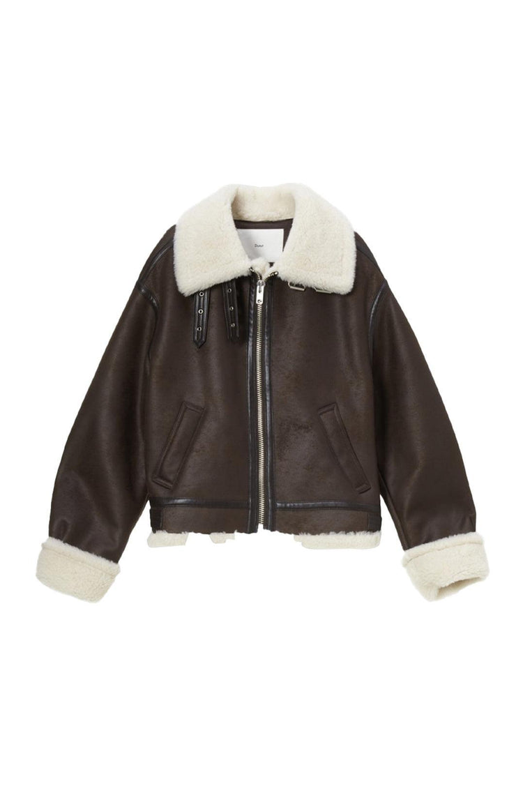 Dunst-Unisex loose fit line shearling jacket brown-dgallerystore