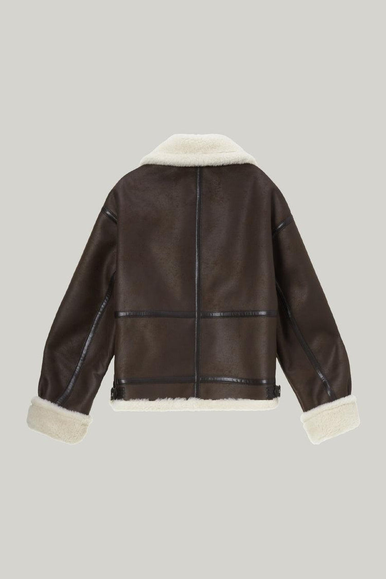 Dunst-Unisex loose fit line shearling jacket brown-dgallerystore