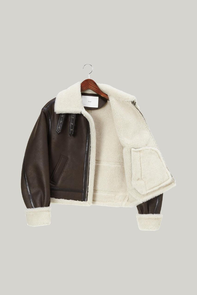 Dunst-Unisex loose fit line shearling jacket brown-dgallerystore