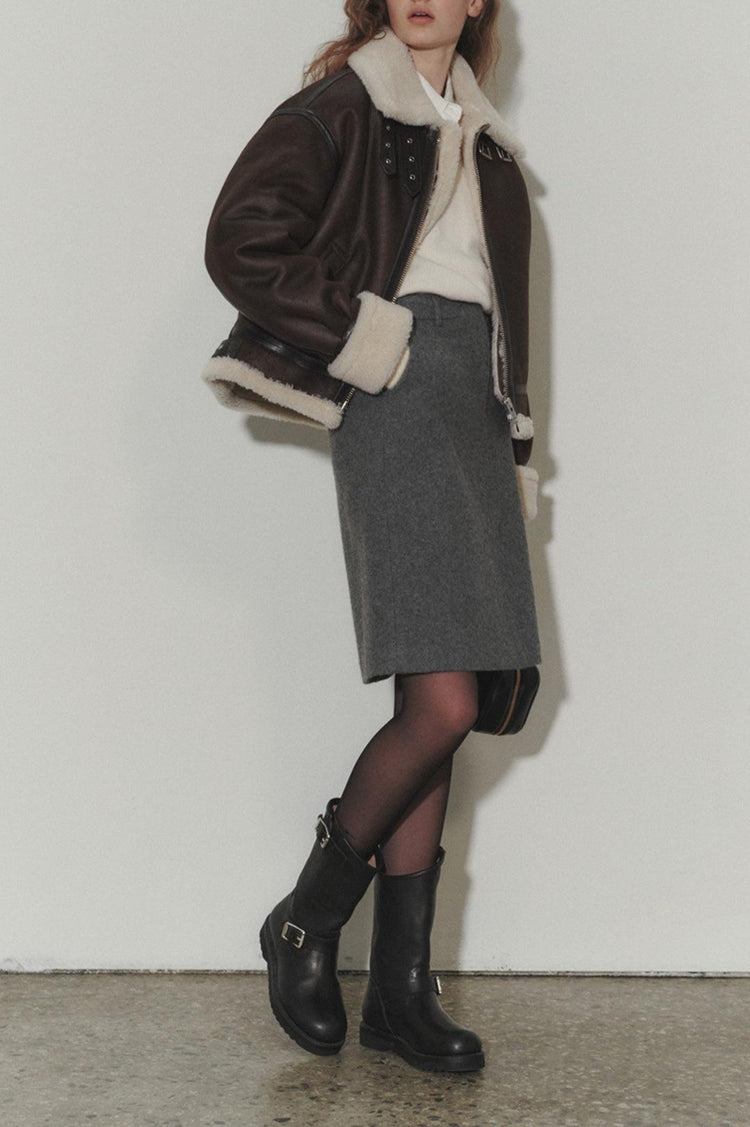 Dunst-Unisex loose fit line shearling jacket brown-dgallerystore