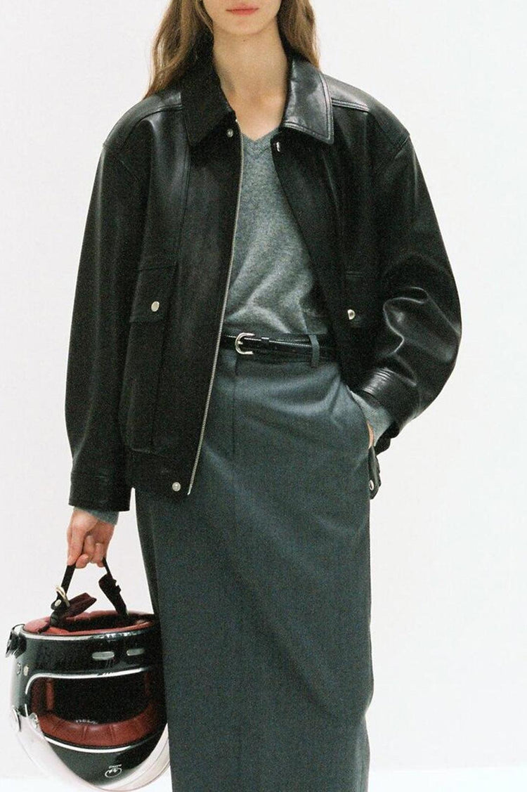 Dunst-Unisex oversized vintage leather blouson black-dgallerystore