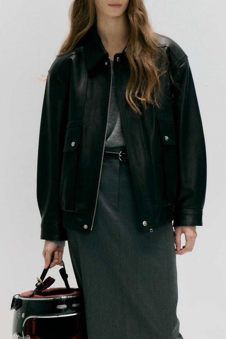 Dunst-Unisex oversized vintage leather blouson black-dgallerystore