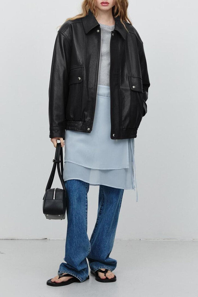 Dunst-Unisex oversized vintage leather blouson black-dgallerystore