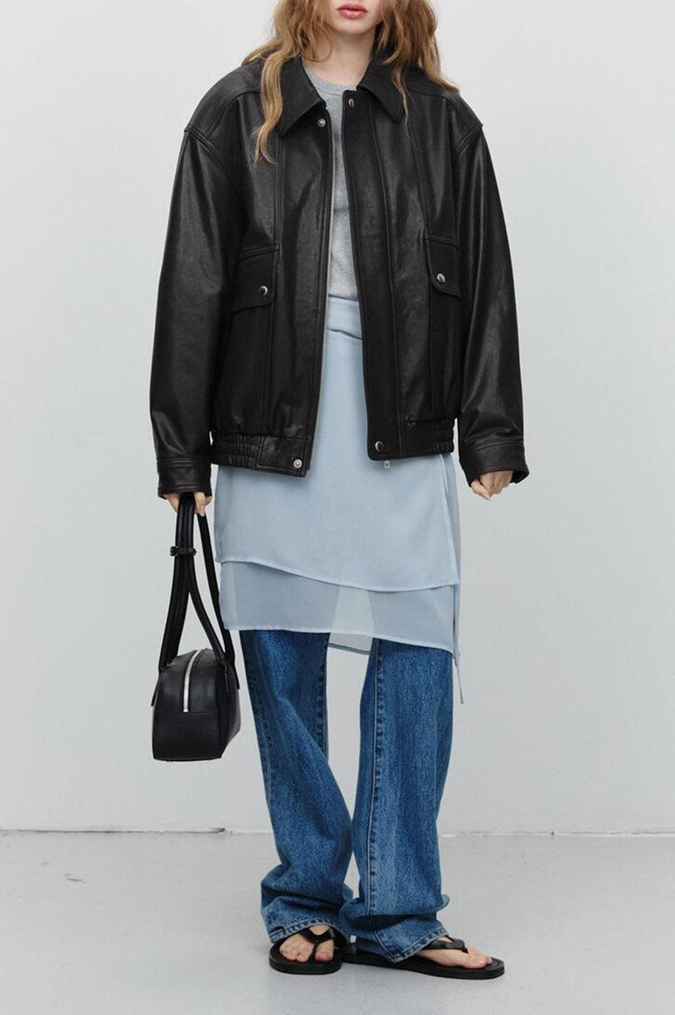 Dunst-Unisex oversized vintage leather blouson black-dgallerystore