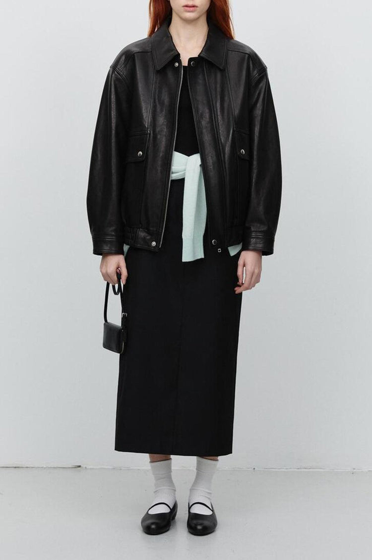 Dunst-Unisex oversized vintage leather blouson black-dgallerystore