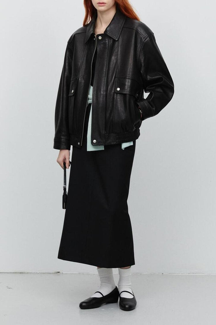 Dunst-Unisex oversized vintage leather blouson black-dgallerystore