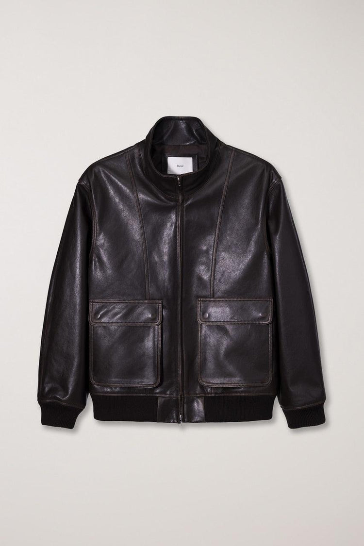 Dunst-Unisex stand collared leather blouson dark brown-dgallerystore