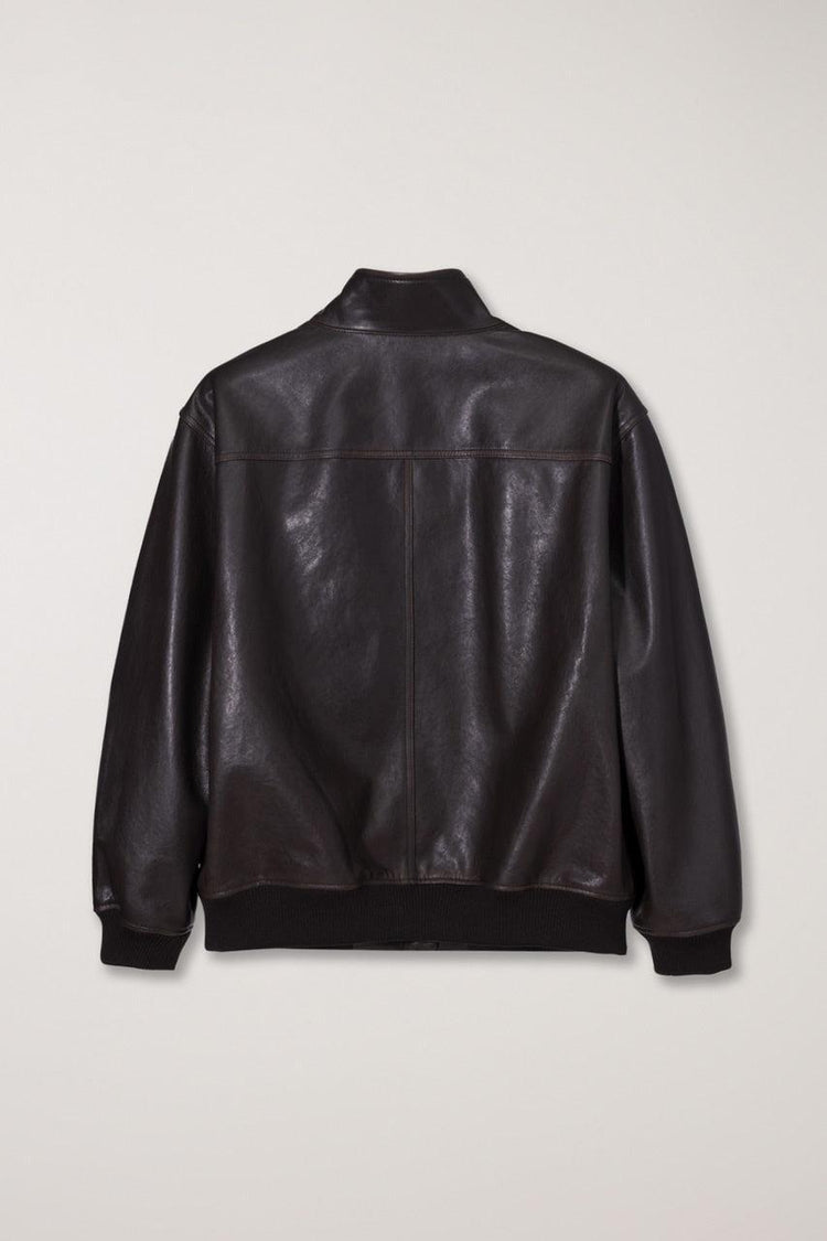 Dunst-Unisex stand collared leather blouson dark brown-dgallerystore