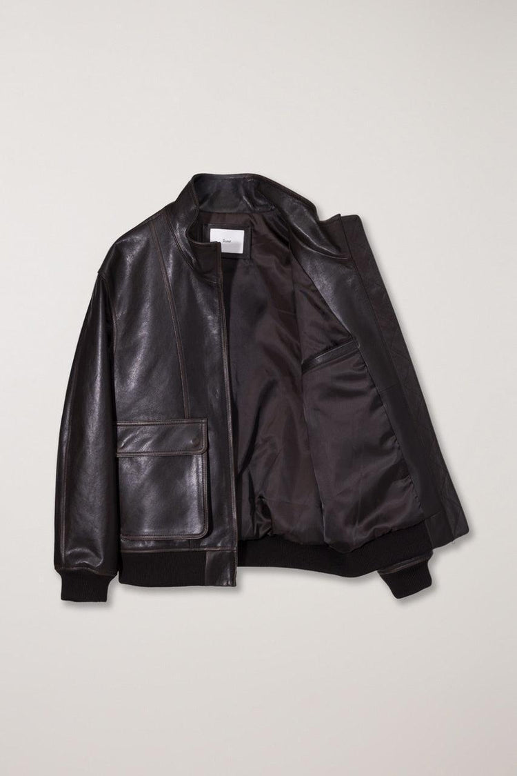 Dunst-Unisex stand collared leather blouson dark brown-dgallerystore