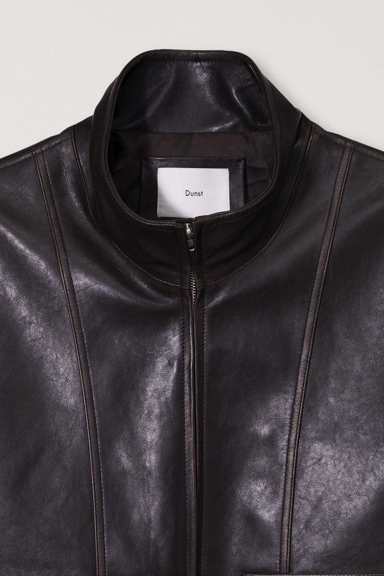 Dunst-Unisex stand collared leather blouson dark brown-dgallerystore
