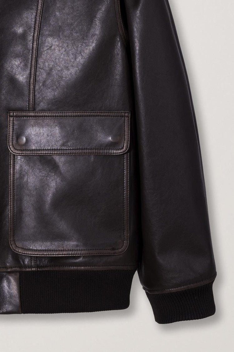 Dunst-Unisex stand collared leather blouson dark brown-dgallerystore