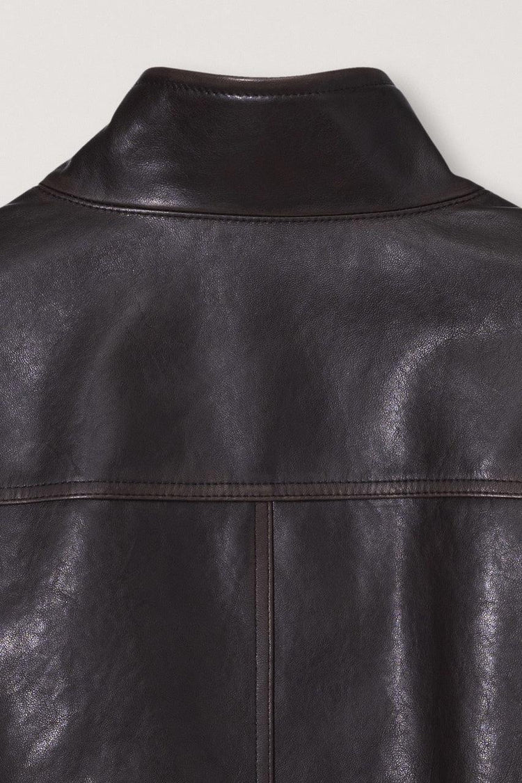 Dunst-Unisex stand collared leather blouson dark brown-dgallerystore