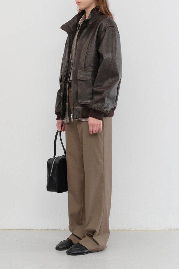 Dunst-Unisex stand collared leather blouson dark brown-dgallerystore