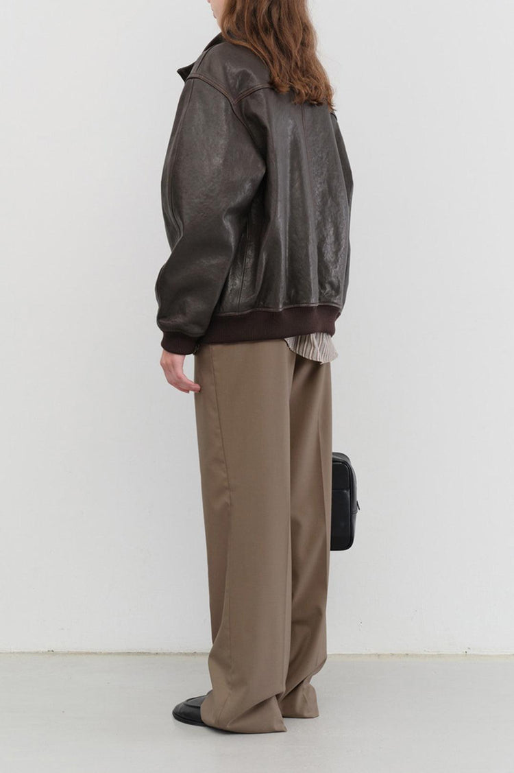 Dunst-Unisex stand collared leather blouson dark brown-dgallerystore