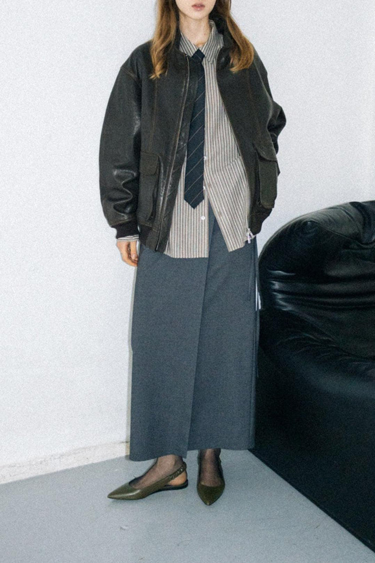 Dunst-Unisex stand collared leather blouson dark brown-dgallerystore