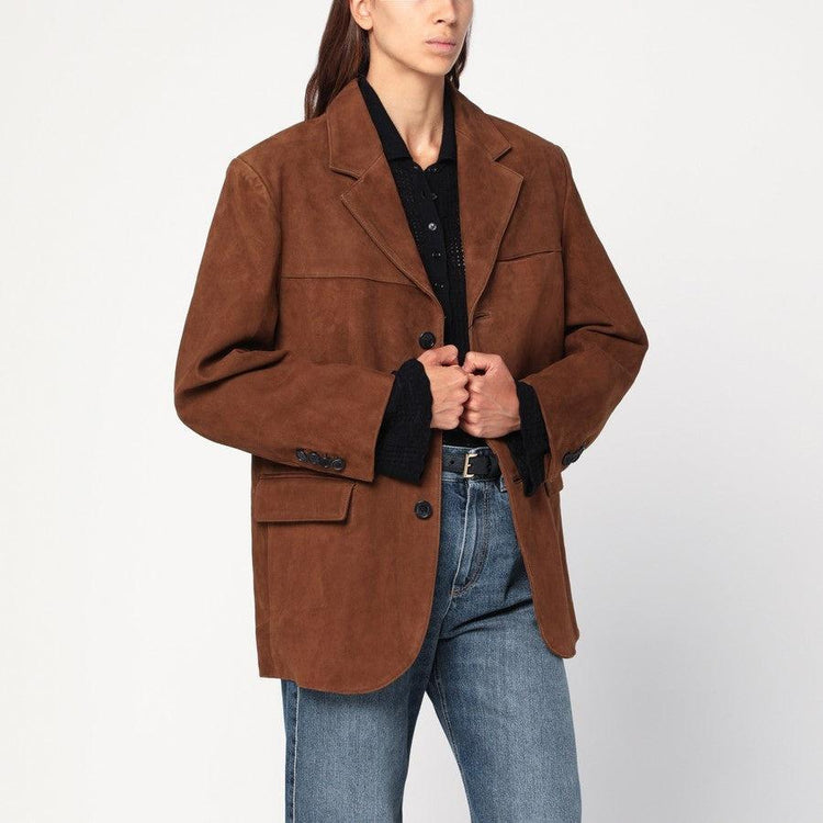 Dunst-Unisex suede tailored half jacket camel-dgallerystore