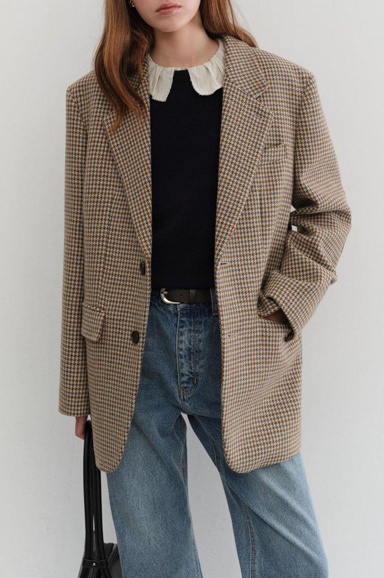 Dunst-Unisex vintage tailored wool blazer beige check-dgallerystore