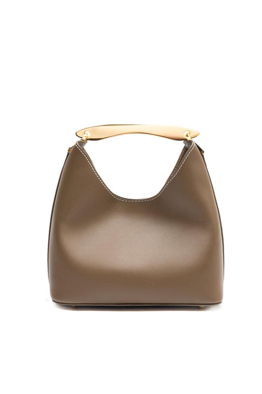 Elleme-Small boomerang leather rock white stitches-dgallerystore
