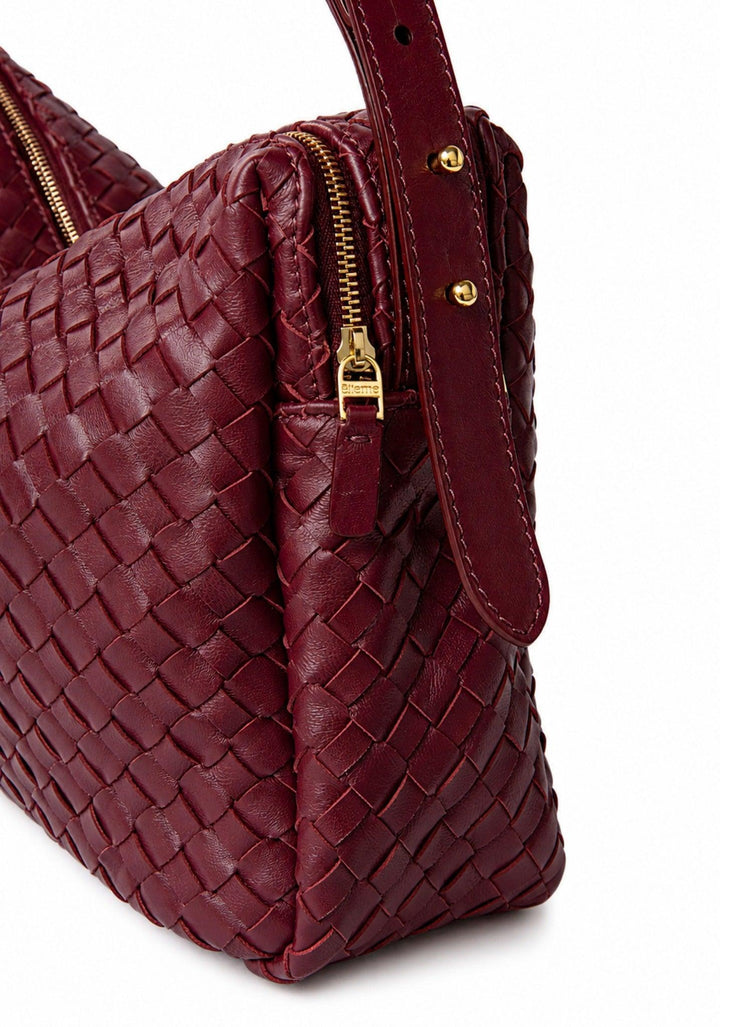 Elleme-Trousse large woven leather burgundy-dgallerystore