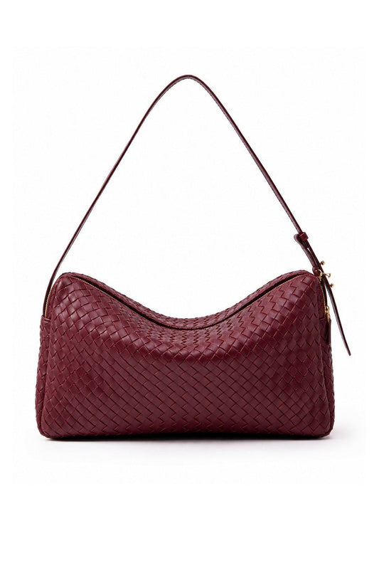 Elleme-Trousse large woven leather burgundy-dgallerystore