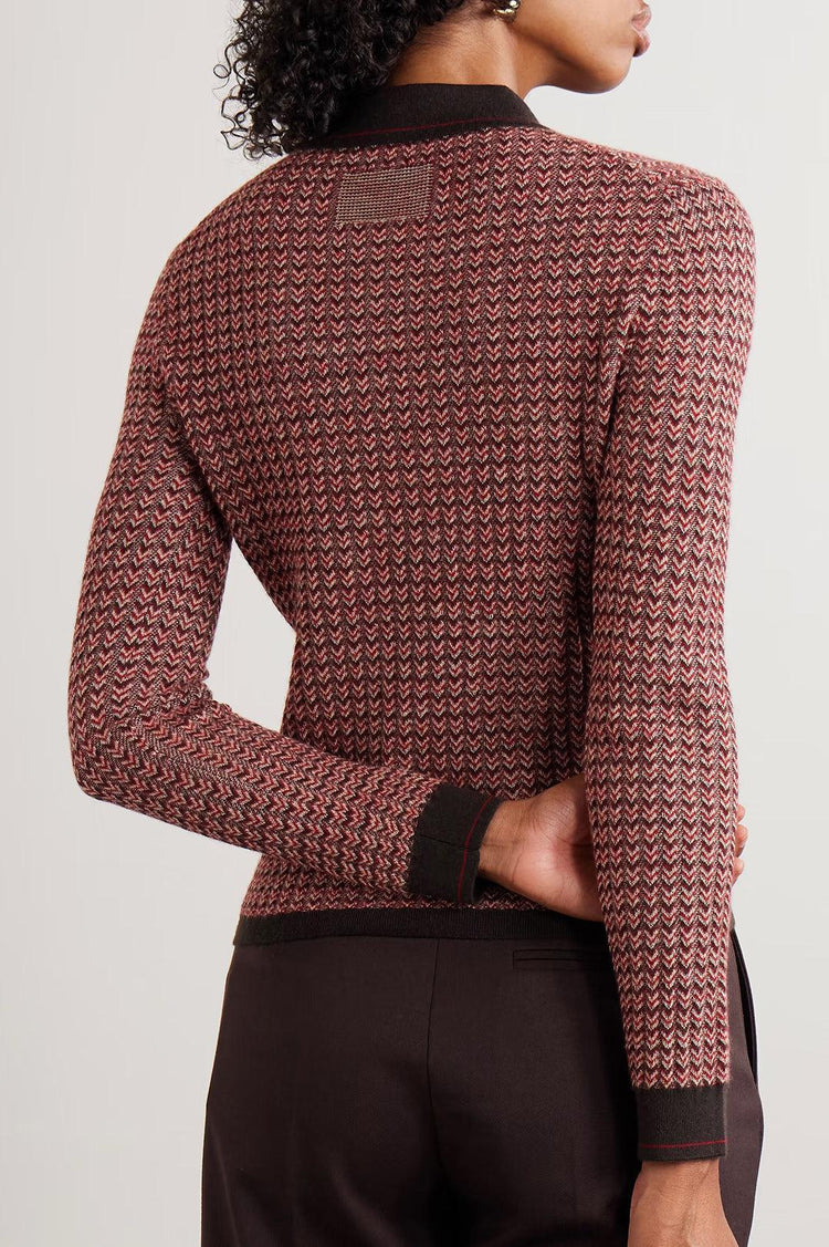 Guest In Residence-Chevron L/S Shrunken Polo Burnt Cocoa-dgallerystore