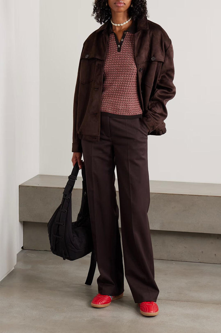 Guest In Residence-Chevron L/S Shrunken Polo Burnt Cocoa-dgallerystore