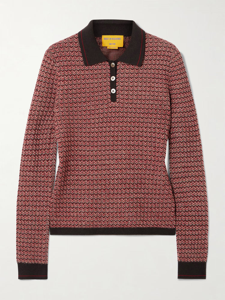 Guest In Residence-Chevron L/S Shrunken Polo Burnt Cocoa-dgallerystore