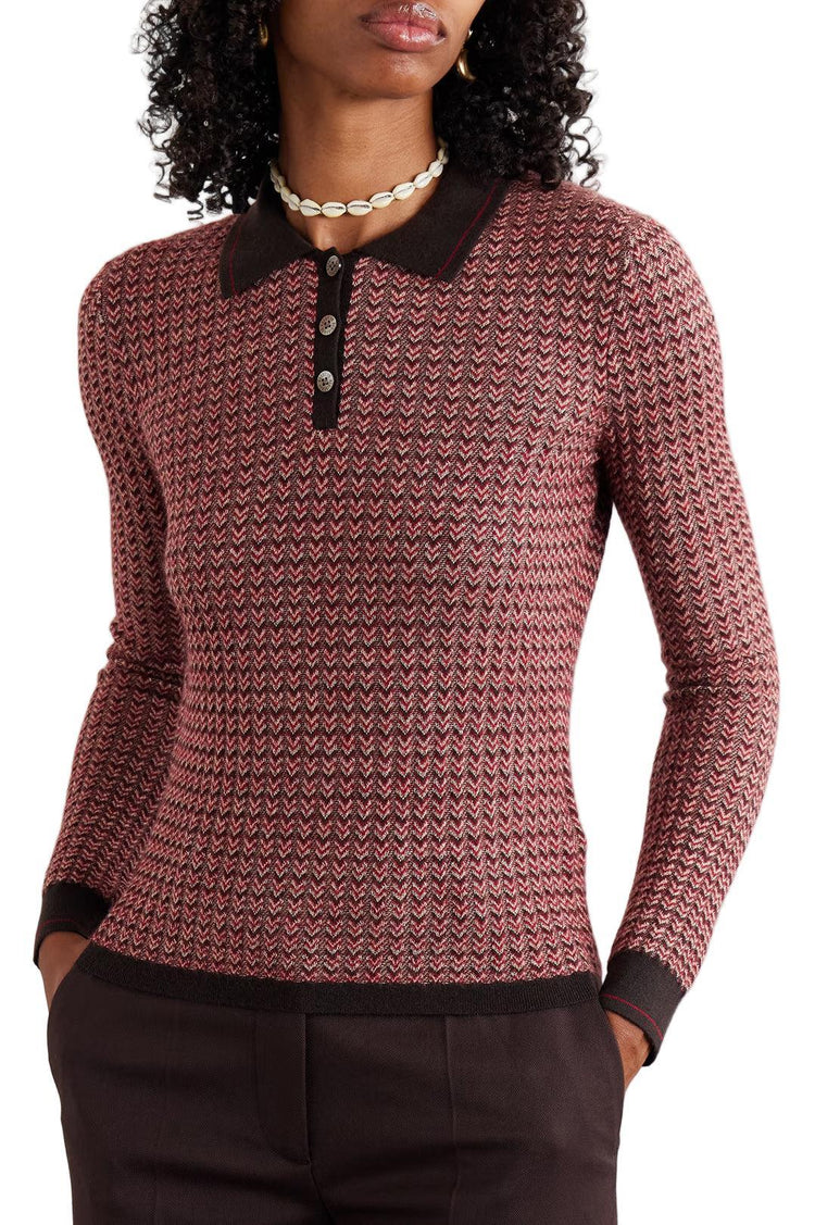 Guest In Residence-Chevron L/S Shrunken Polo Burnt Cocoa-dgallerystore