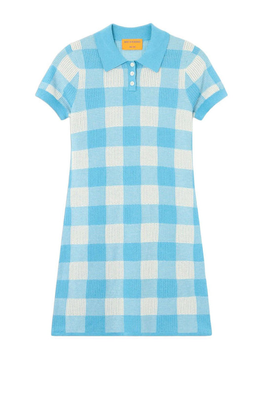 Guest In Residence-Gingham polo dress swimming pool cream-dgallerystore