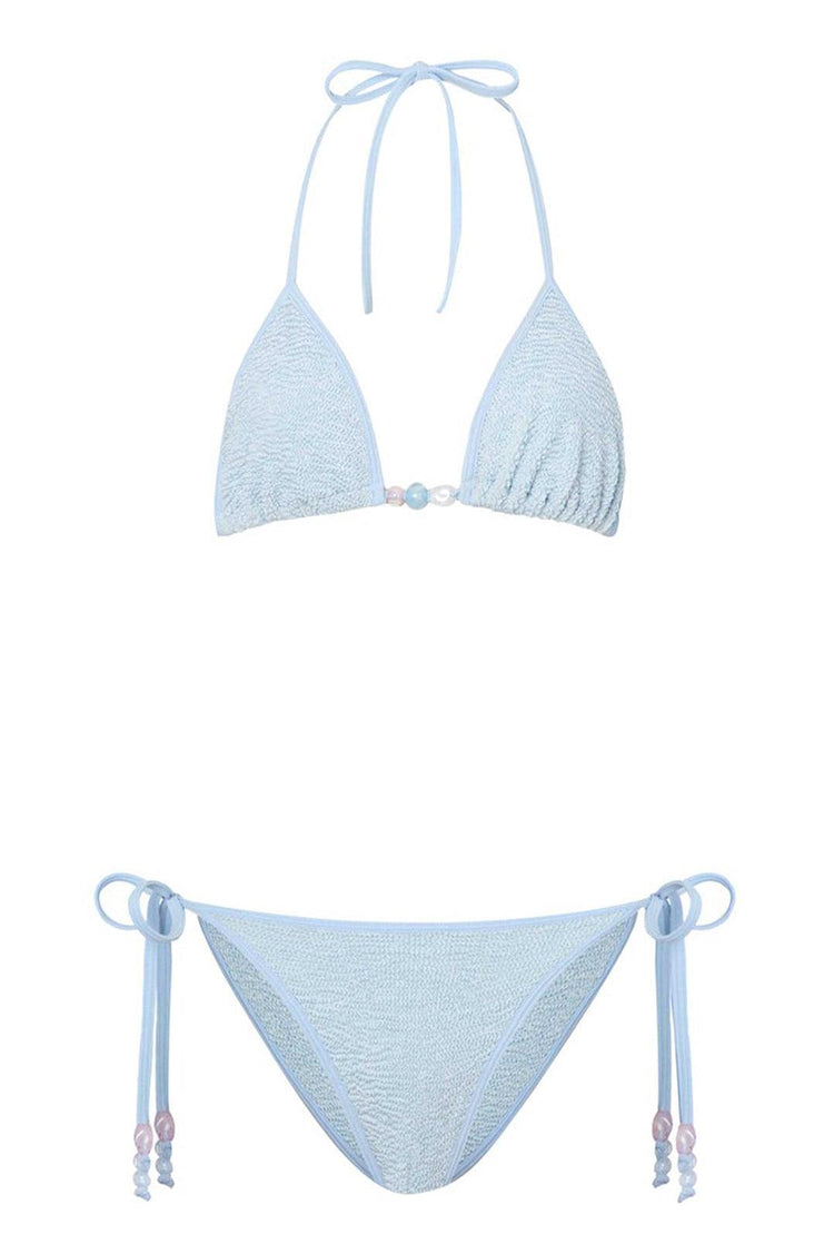 Hunza G-Gina beaded bikini metallic ice blue-dgallerystore